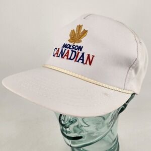 Vtg Molson Canadian Snapback Trucker‎ Hat Mens OSFA White Maple Leaf Rope Cap